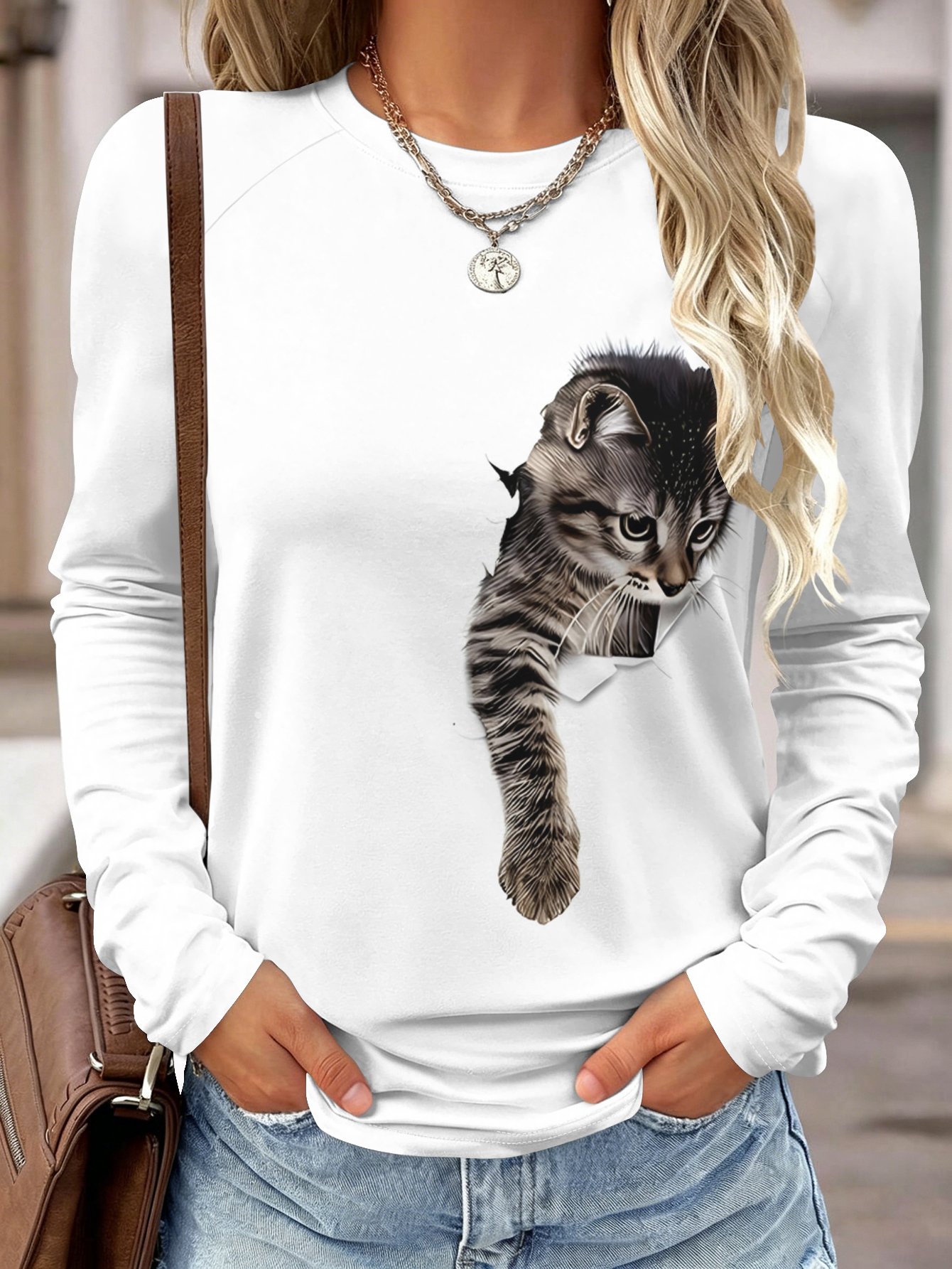 Wallpaper - Camisa de manga larga para mujer,