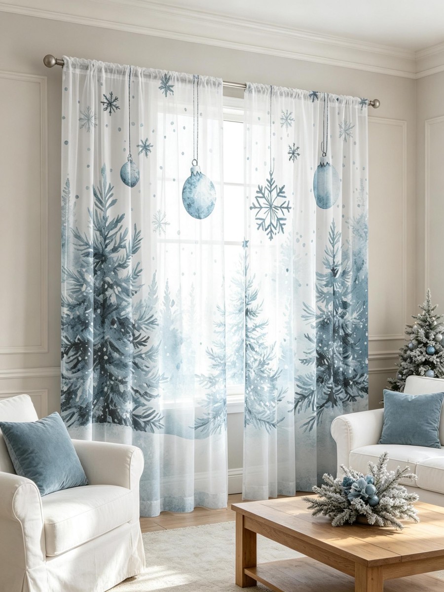 Curtain Rods - 2 cortinas transparentes navideñas, con motivos
