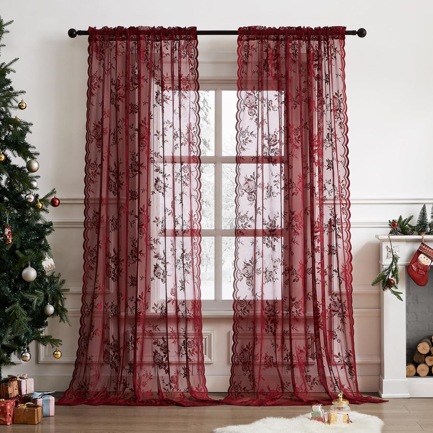 1 cortina de encaje burdeos de - Curtain Rods reseña y precio