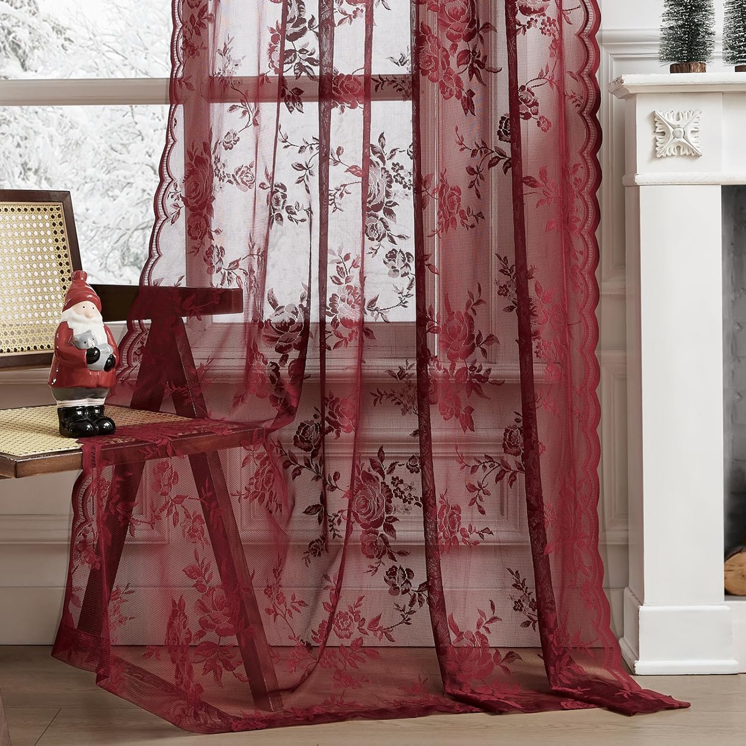 1 cortina de encaje burdeos de - Curtain Rods reseña y precio
